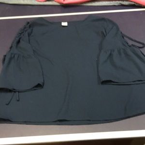 Navy flowy blouse with decorative sleeves